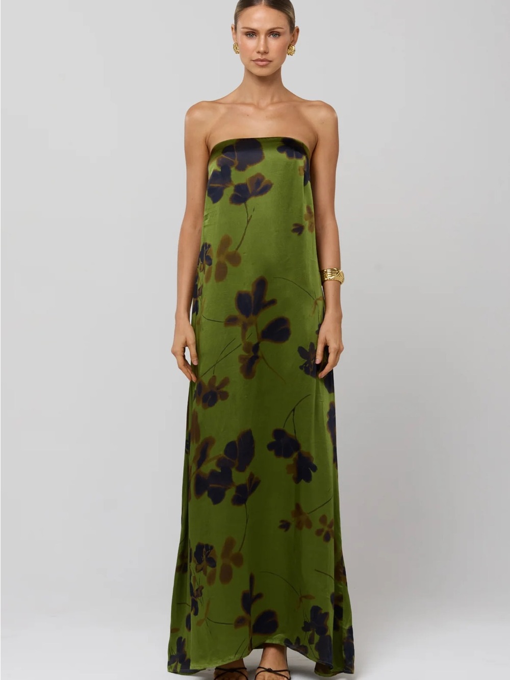 RESA Green Floral Strapless Maxi Dress